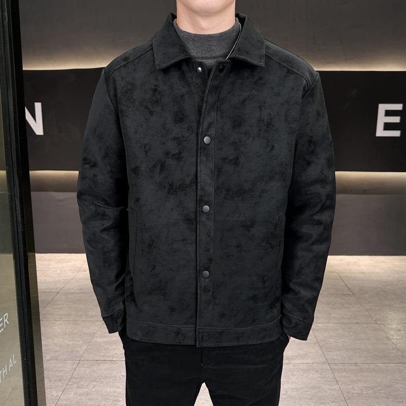 Winter New Leather Clothing Trend Men's Casual Lapel Warm Cold White