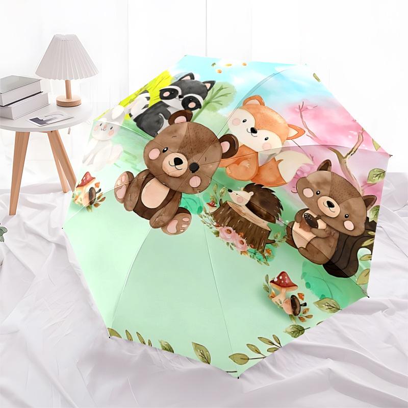 1pc Forest Animals Automatic Open/Close Umbrella, Folding Compact Umbrella with Lightweight Design for Women/Men Yy251011093