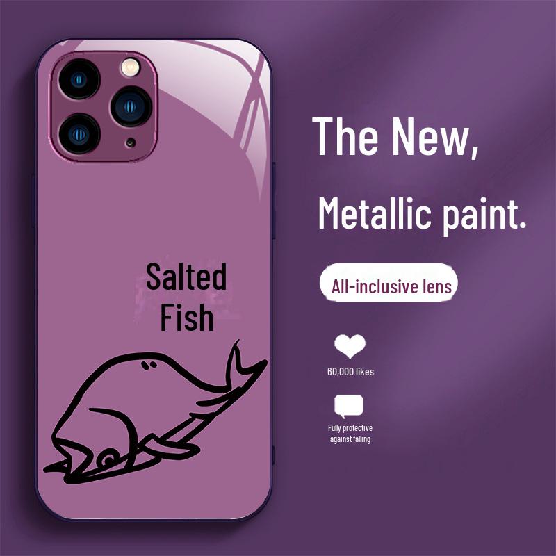 

Чехол для мобильного телефона с мультяшным принтом для Apple 15 Pro Max, 14 Plus и 13 — креативный, простой и устойчивый к жидкости стеклянный дизайн. iPhone 14 ProMax фиолетовый