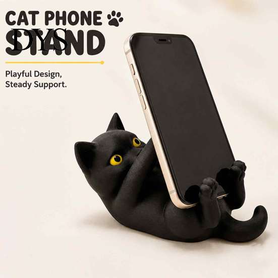 Animal Figure Phone Mount 3D Printed Cat Holder, Lying Kitten Mobile Stand, Cell Holder Figurine for Home Office Desk Decor, Gift Lovers Hands