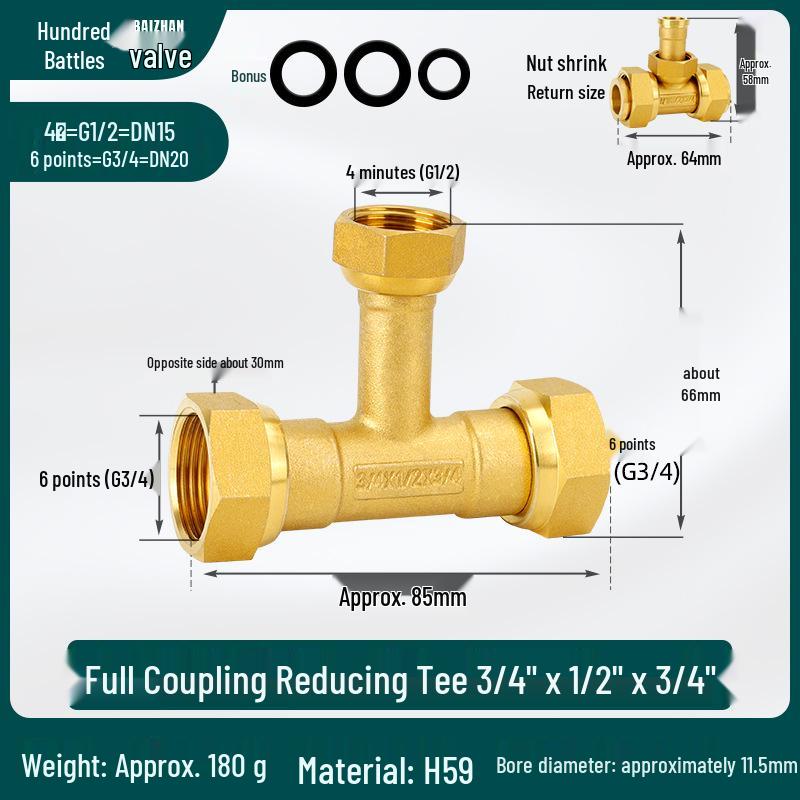 Conector Rápido de Cobre Puro de Gran Caudal Macho/Hembra Tipo Y con Tuerca Móvil Codo Distribuidor de Agua