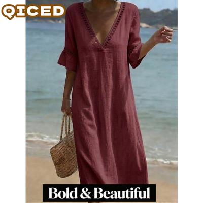 Fashion Summer Spring Short Sleeve V-Neck  Casual Dresses