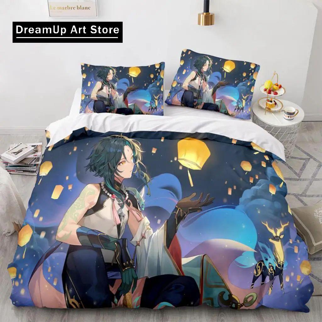 3D Print Anime Genshin Impact Xiao Bedding Set Boys Girls Twin Queen Full Size Duvet Cover Pillowcase Bed Adult Bedroom