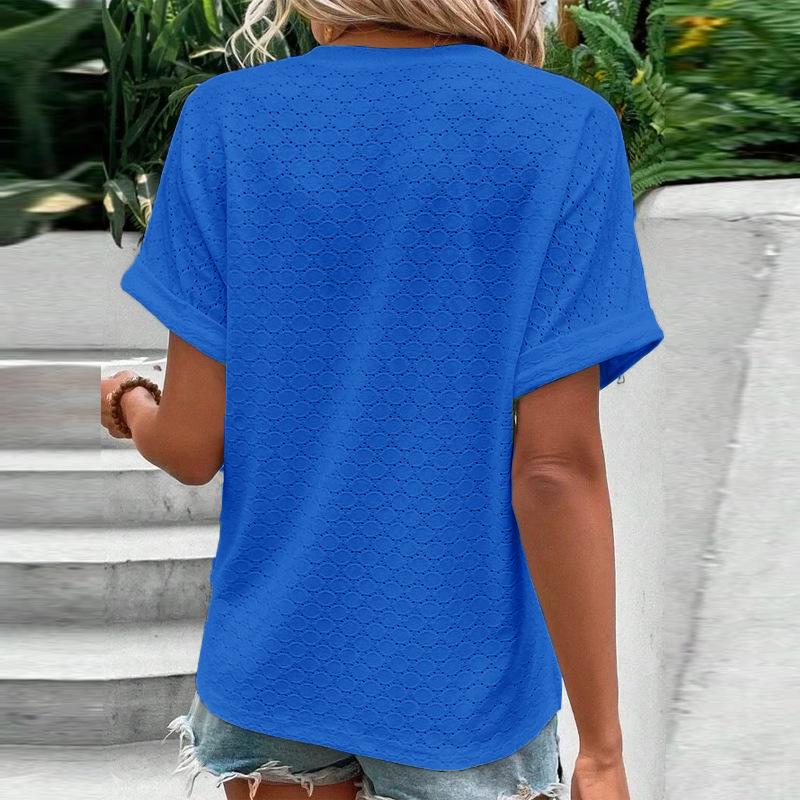 2025 Spring/Summer Women's Fashion Casual Solid Color V-neck Button T-shirt