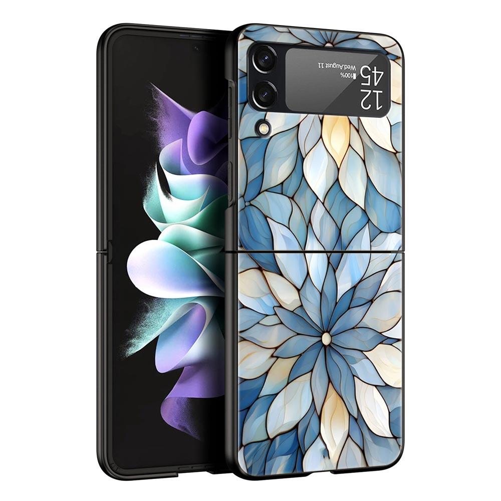 Phone Case for Samsung Galaxy Z Flip 3 4 5 6 7 Folding Shell For Samsung Z Flip4 Flip5 PC Hard Cover Flower marble Geometry