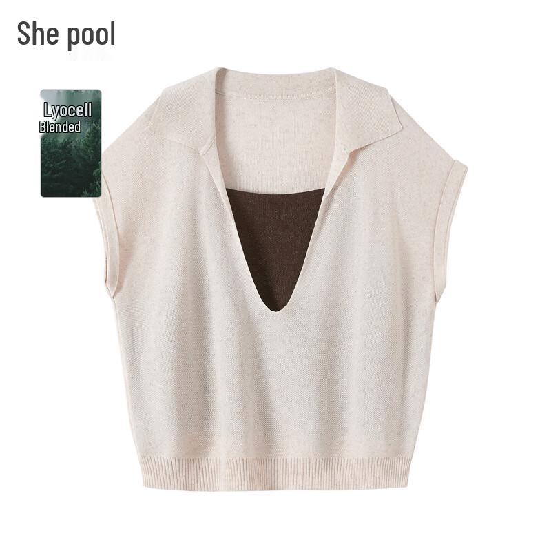 Women s Lyocell Linen Faux Two-piece Colorblock Sleeveless T-shirt 2XL