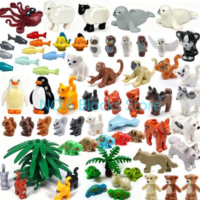 MOC Animal Building Blocks Sheep Dog Wolf Dolphin Pig Whale Elephant Educational Small Particle Zoo Scene Gift DIY Brick Toy S15