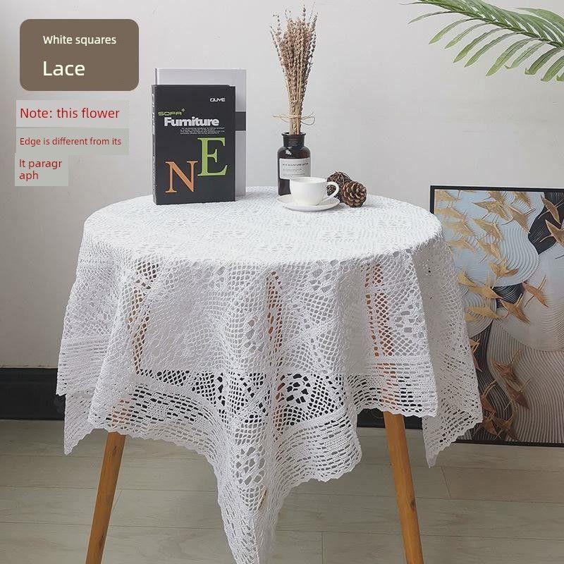 

Handmade Crochet Woven Fabric Old-Fashioned 1980s Retro Nostalgic Crochet Sofa Towel Cut Out Tablecloth Pastoral Manufacturer White checkered lace 55*55cm (small cover towel)
