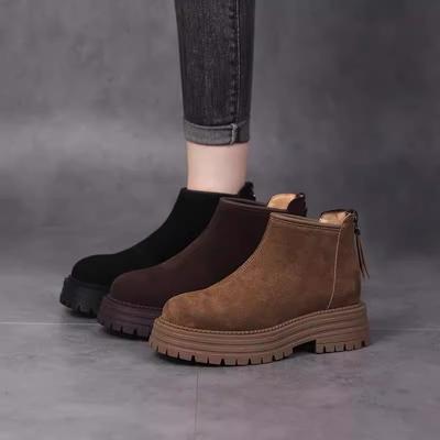 Thick-soled Martin Boots Women's British Style 2025 Autumn and Winter New Velvet Versatile Non-slip British Style Round Suede Short Boots