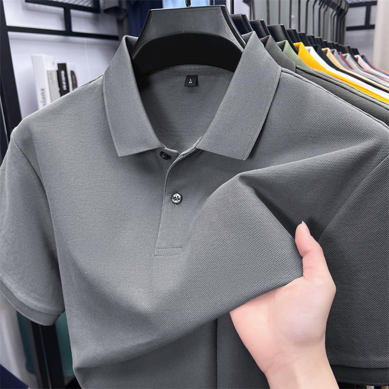 New Pure Cotton Men's High-End Polo Shirt - Short Sleeve, Lapel, Solid Color, Casual Summer T-Shirt