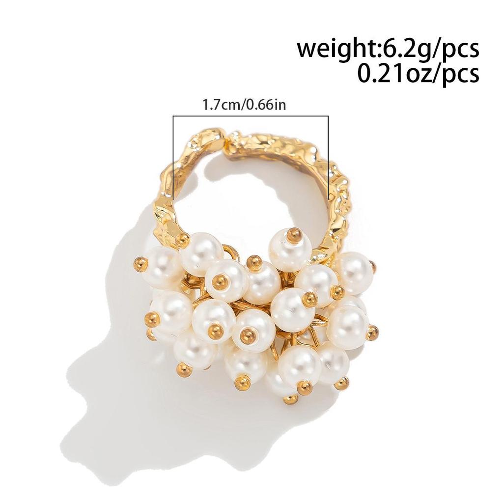 Opening Adjustable Pearl Flowers Rings Vintage Gold Silver Color Retro Exaggerated Metal Alloy Hollow Finger Ring for Women Geometric Jewelry Anillos