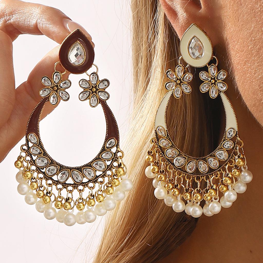 Damen Vintage Wassertropfen Perlen Quaste Ohrringe Ethnisch Chinesischer Stil Persönlichkeit Kreativ Aufwändige Ohrschmuck für Damen