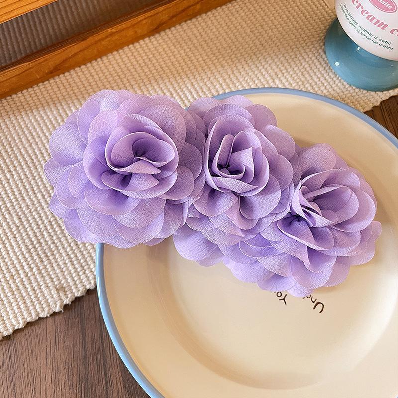 Vintage Large Solid Color Banana Hair Clip Soft Cloth Floral Non-slip Ponytail Holder for Girls Casual Daily Wear