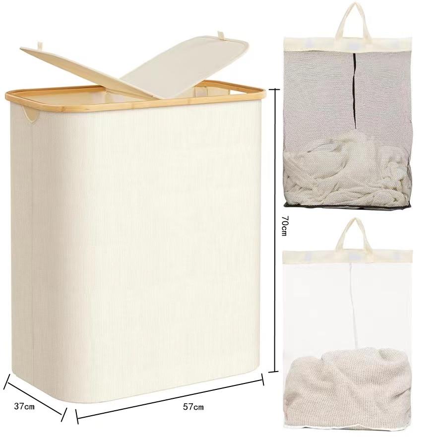 Foldable Japanese Style Laundry Basket with Inner Bag - Super Large Fabric Hamper for Bedroom and Bathroom.