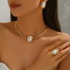Ladies Necklace Set, Geometric Inlaid Special-Shaped Pearl Design Bracelet Versatile Earrings Jewelry Women