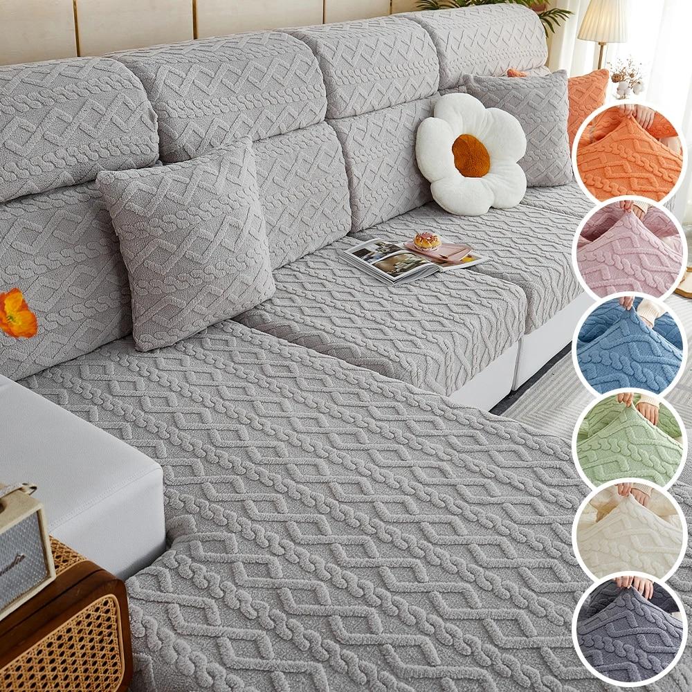 Żakardowe grube pokrowce na sofy luksusowe miękkie poszewki na poduszki na sofę elastyczna jednokolorowa Sofa narzuta na sofę salon w kształcie litery L nadający się do prania