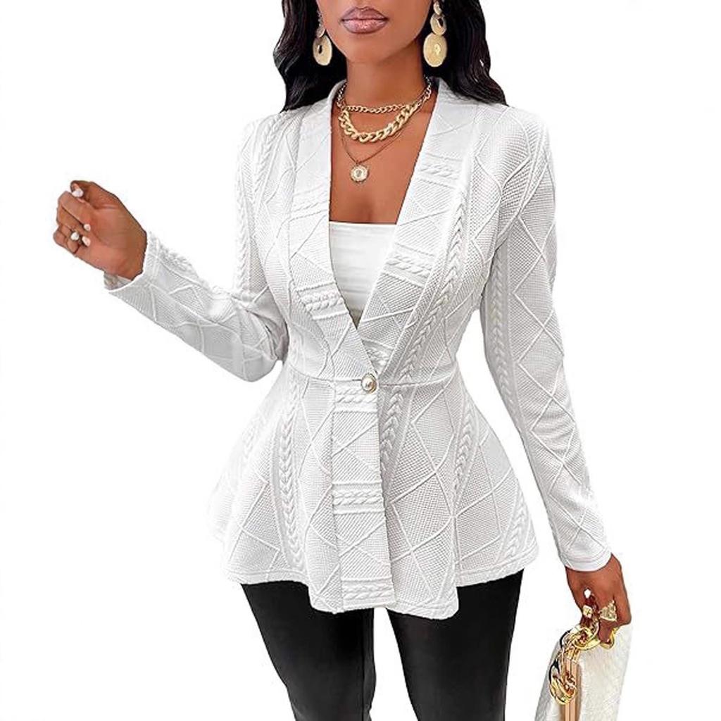 Giacche Autunnali Monocolore alla Moda da Donna con Maniche Lunghe Testurizzate Slim Giacche Eleganti a Bottone Singolo da Donna