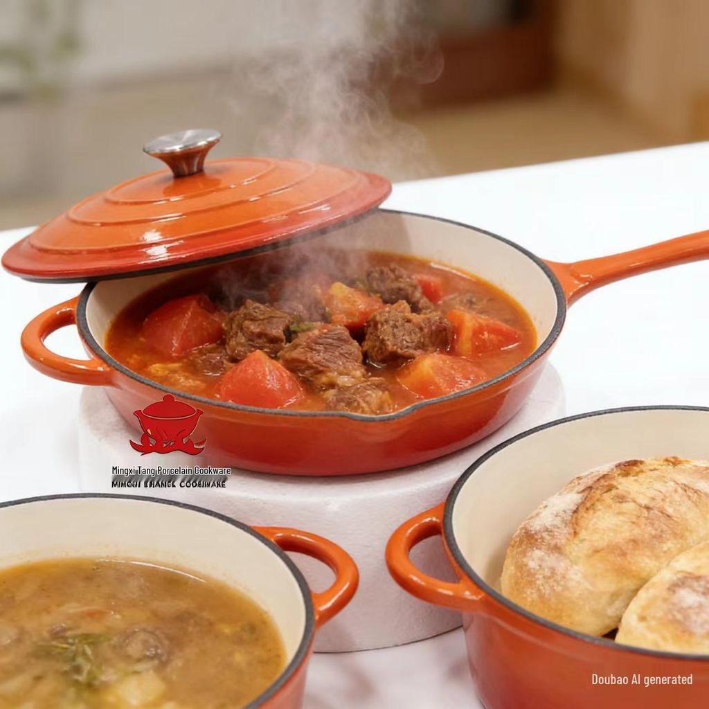 Enamel 4-Piece Cookware Set: Soup Pot, Stew Pot, Frying Pan, Non-Stick Pan for Home Use