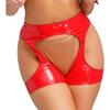 Womens Wet Look Hot Pants Open Crotch Thigh Cutouts Bodycon Boxer Shorts Patent Leather Design for Pole Dance