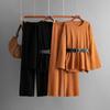 A New Autumn and Winter Fashion Set for Women, Featuring A Knitted Belt Top, Loose High-waisted Wide-leg Pants and Two Pieces