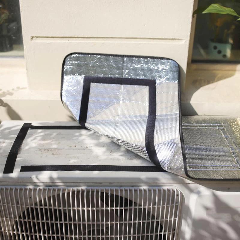 Outdoor Air Conditioner Cover Rainproof Sun Resistant Aluminum Foil Dust Cover With Elastic Band Lifting Loop