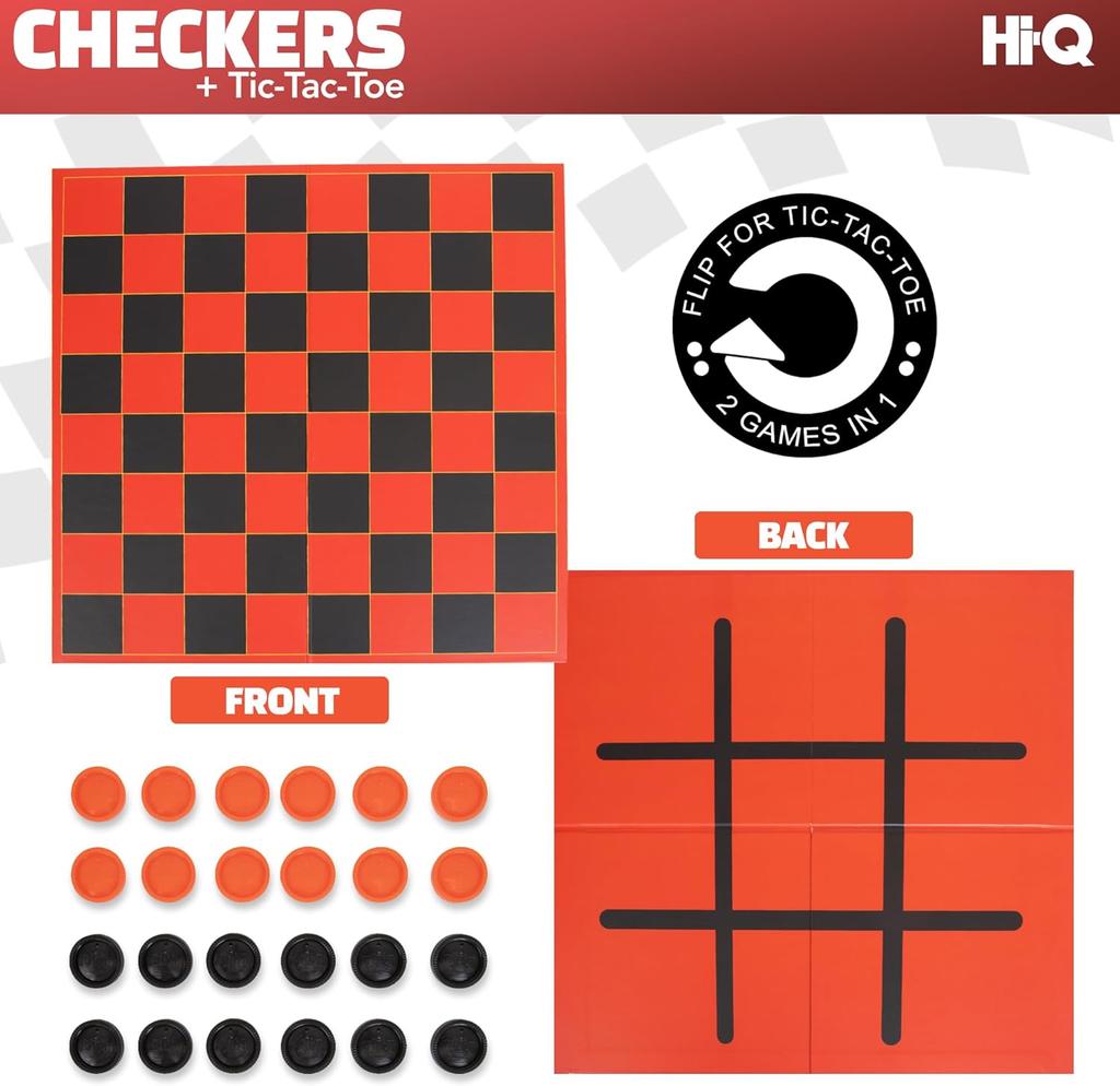 HI-Q Checkers & Tic-Tac-Toe Game for Kids: Interlocking Pieces, Foldable Board
