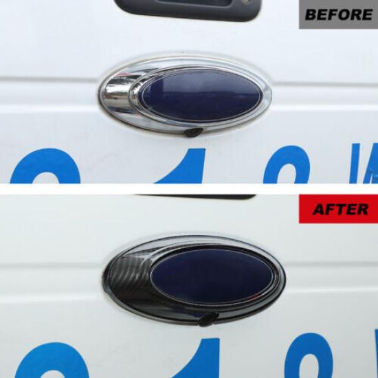 Car Rear Logo Emblem Badge Ring Cover Trim For Ford F150 2009-2014 Carbon Fiber