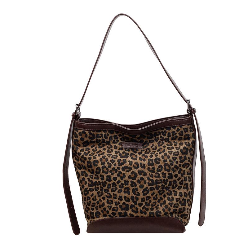 

Зима 2025 Женская сумка-тоут большой вместимости с леопардовым принтом - Сумка-ведро на плечо в студенческом стиле