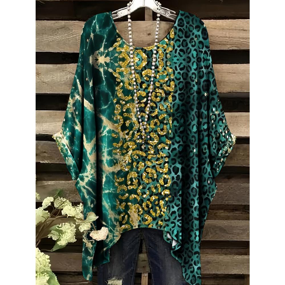 2026 Nueva Camiseta de Mujer Moda Leopardo Estampado 3D Tops Verano Sexy Cuello Redondo Manga Corta Camiseta Calle Casual Holgada Ropa de Mujer