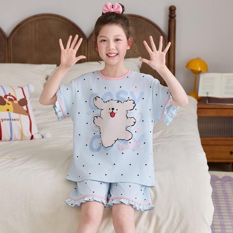 Girls Cotton Cartoon Pajama Set Short Sleeve Shorts Sleepwear Kids 8 Years