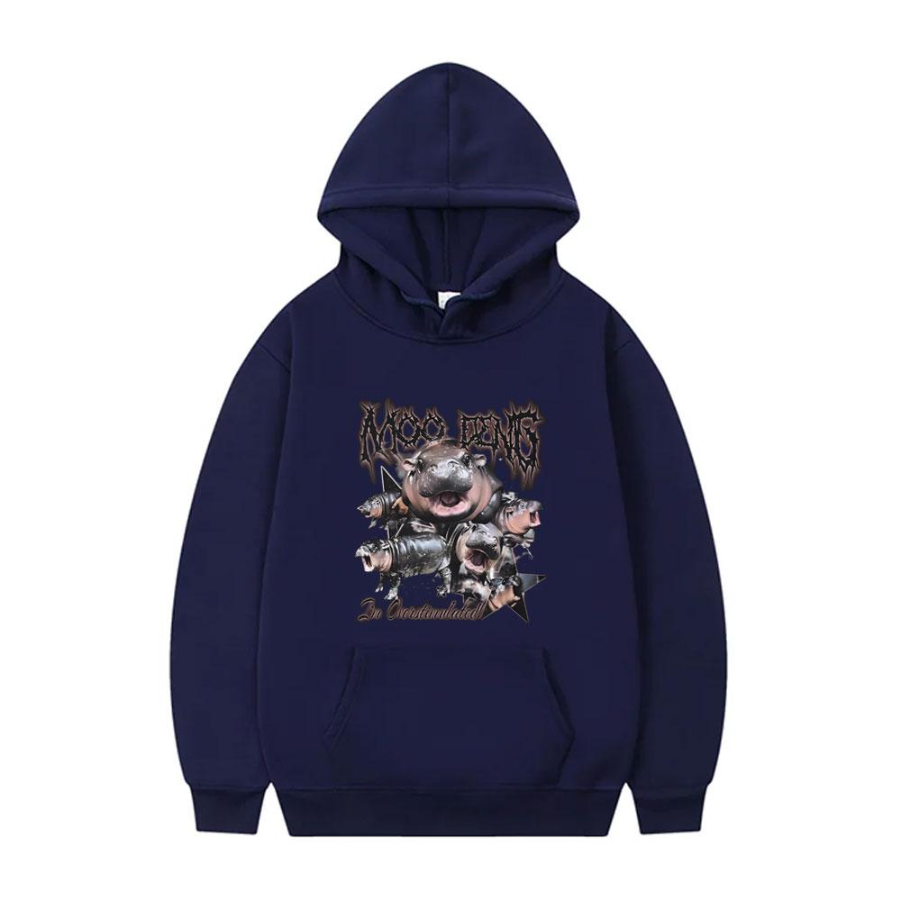 Moo Deng Vintage Grafik Hoodie Baby Nilpferd Lustiges Meme Kapuzen Trainingsanzug Herren Damen 90er Übergroßer Pullover Männlich Gothic Rock Hoodies