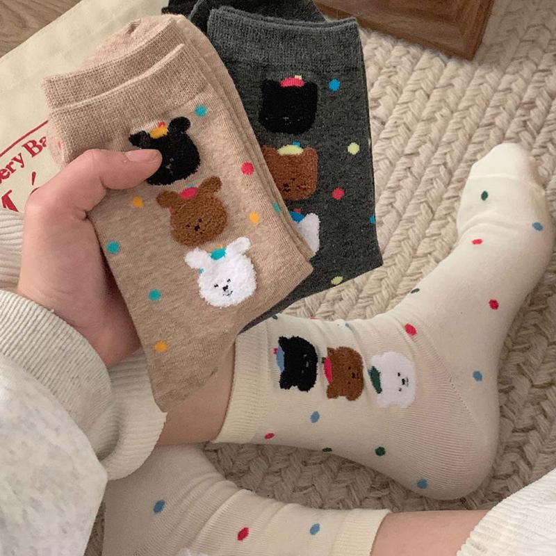 Socken Damen Niedlich Atmungsaktiv Täglich Koreanischer Stil Kawaii Punkt Frühling Mittelhoch Weich Deodorant Lieblich Harajuku Cartoon