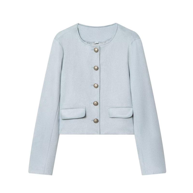 2026 Spring Elegant European & American Style Suede Single-Breasted Short Jacket XS светло-синий