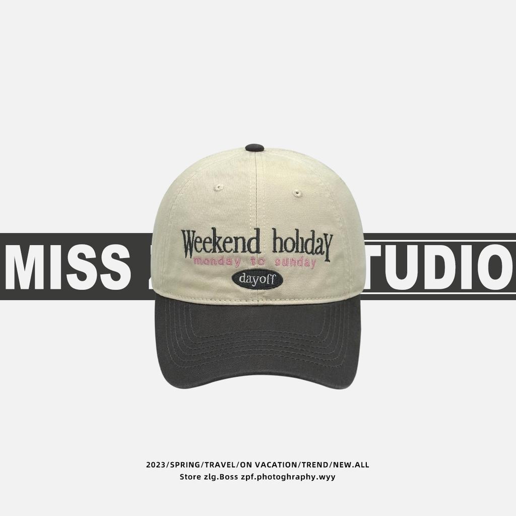 Retro color matching baseball cap women's face is small and versatile soft top cap big head circumference wide brim hat