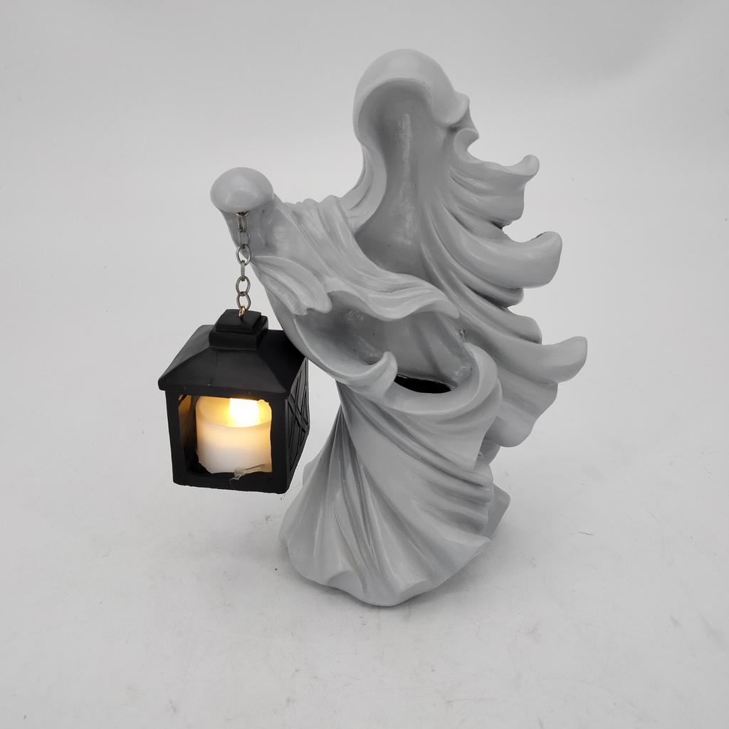 7.87" Resin Ghost W/ Lantern Cracker Ghost Witch Statue Garden Yard Decoration