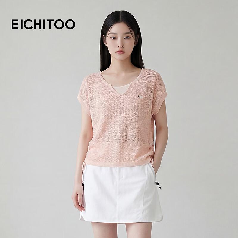 EICHITOO Women s Drawstring Knitted V-Neck Top M