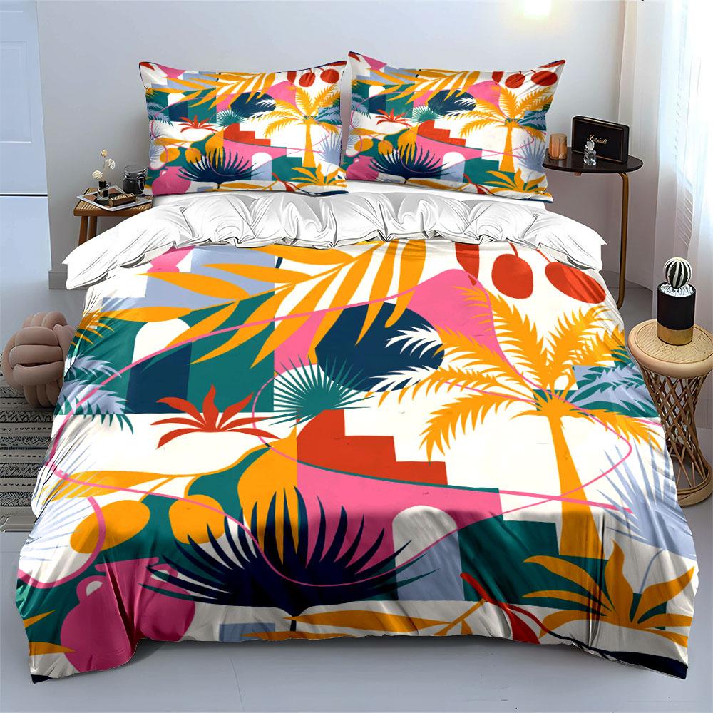 Tropical Plant Colorful Print Bedding Duvet Cover Set Duvet Cover Pillowcases (1 * Duvet Cover 2 * Pillowcases, Without Duvet Insert)