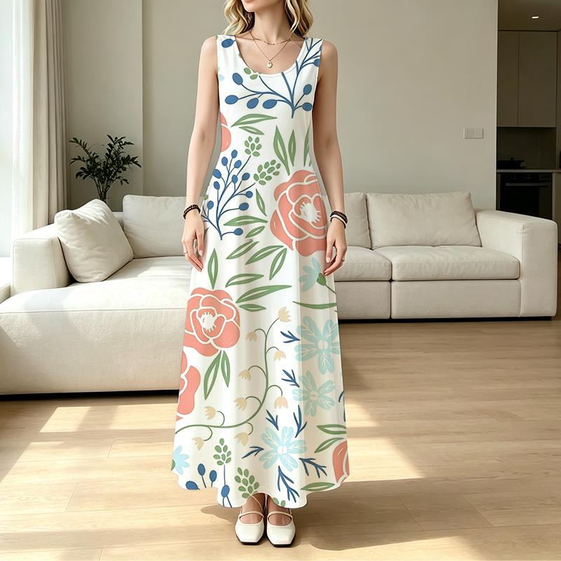 Women's Sleeveless Fresh Maxi Dress Comfy & Skin-friendly Versatile for Beach Daily Commute Vacation & Casual Occasions