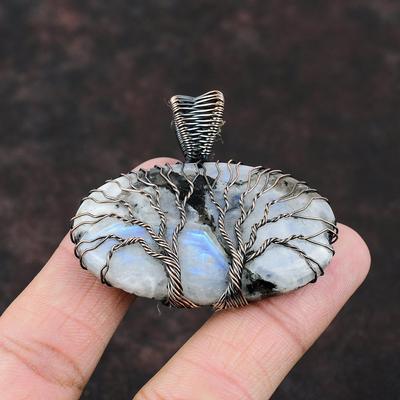 Tree Of Life Rainbow Moonstone Pendant Copper Wire Wrapped Pendant Gemstone Jewelry Handmade Pendant Wedding Gift Moonstone Copper Jewelry