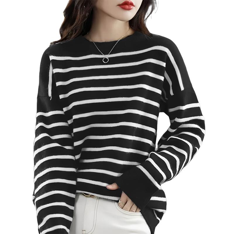 ZANZEA Women Casual Round Neck Loose Long Sleeve Stripe Print Autumn Blouse