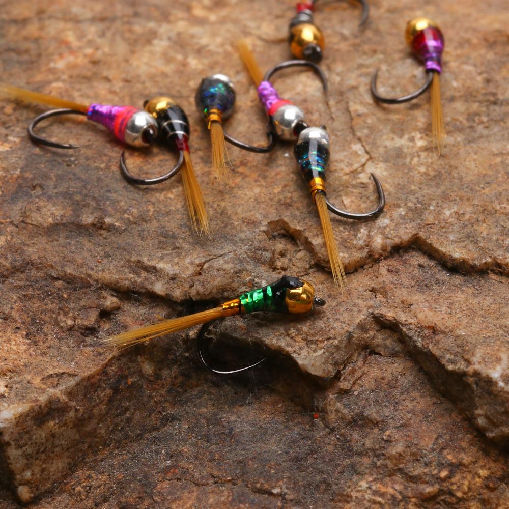 6PCS Perdigon Nymph or Euro Nymph for Weighted Fly Fishing Nymph Fast Sinking Trout, Grayling Fishing Lures