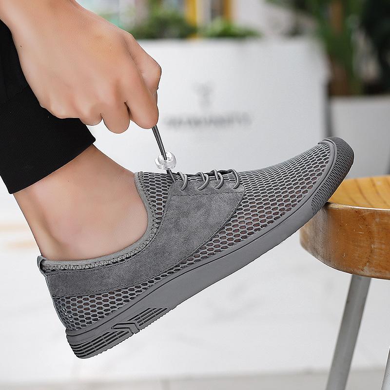 

Men s shoes 2025 summer new low-top hollow breathable mesh shoes outdoor flat elastic band deodorant feet casual shoes 44 серый