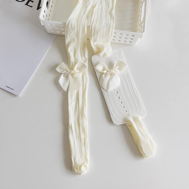 Kids Tight For Girls Solid Color Lace Bow Hollow Out Pantyhose For Children Cute Thin Breathable Legging Summer Sweet Stocking