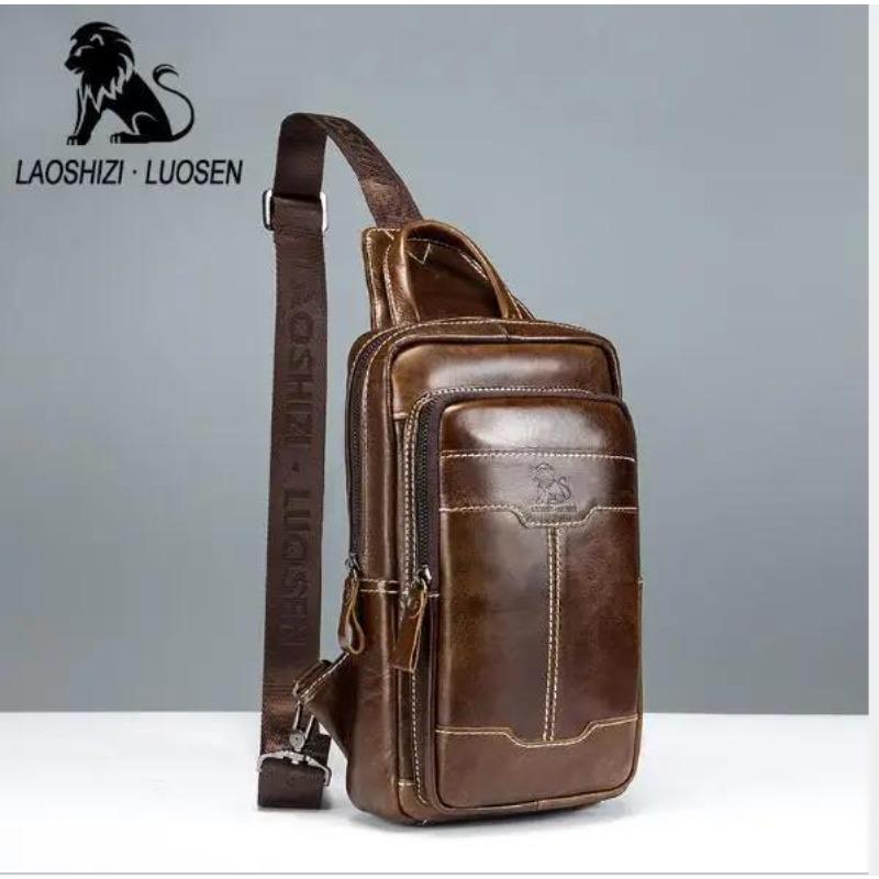 LAOSHIZI Brand 2024 Genuine Leather Men Messenger Bag Casual Crossbody Bag Fashion Men's Handbag Men Chest Bag Male Shoulder Bag