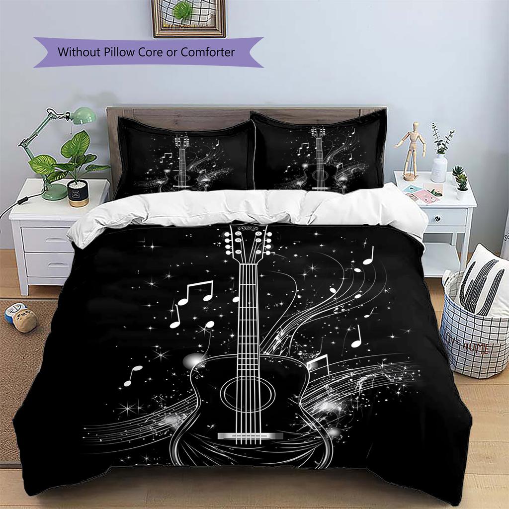 Musical instrument notes Pattern Bedding Quilt Set Quilt Cover Pillowcase Home Decoration Gift (1 * duvet cover + 2 * pillowcase, without core)