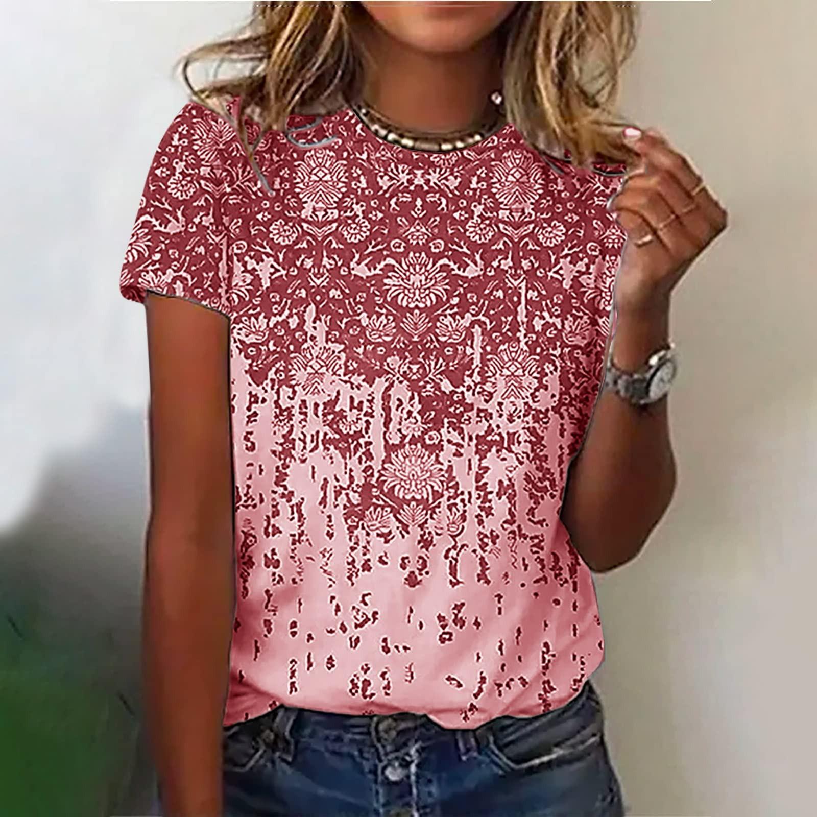 

Женский модный повседневный свободный пуловер с коротким рукавом и принтом с круглым вырезом M розовый