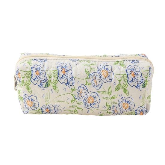 

Quilted Cosmetic Bag Cute Floral Makeup Brush Organizer Zippered Pencil Case Travel Cosmetic Pouch for Girls Women
