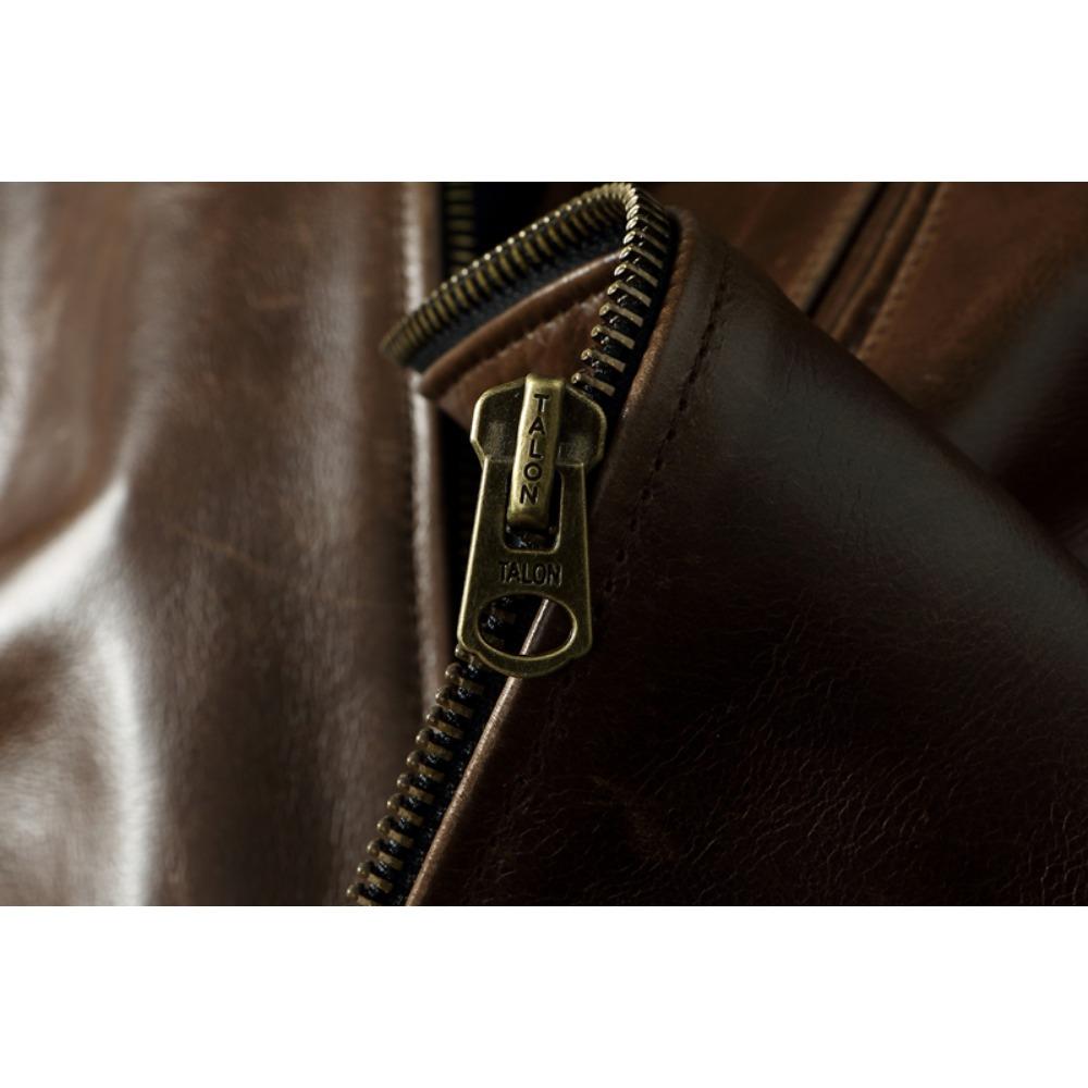Chinese Size Style RL Top Layer Oil Waxed Cowhide Real Leather Jacket Men Stand Collar Brown Coat Men's Biker Jacket Spring Autumn