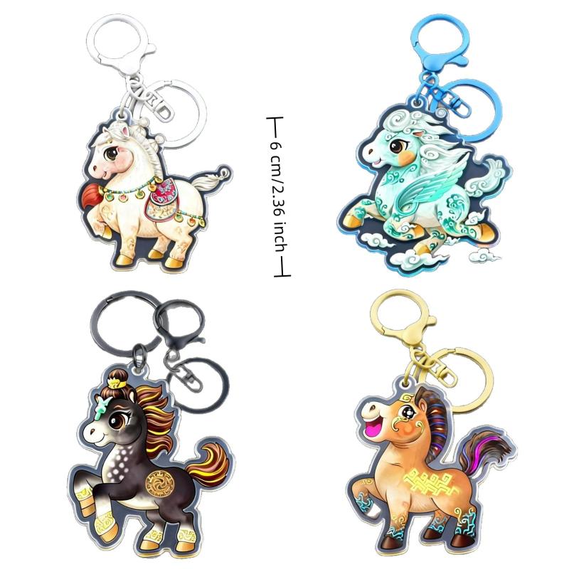 Cartoon Cute Horse Charm Keychain Bag Pendant Hanging Decoration Car Key Ring 2026 Horse Year Lucky Gift