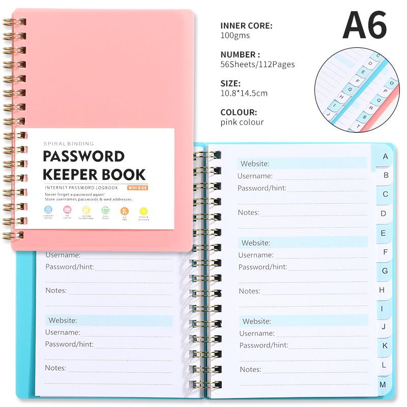 A6 Password Coil Notebook with Custom Letter Tabs & Logo for Business Meetings